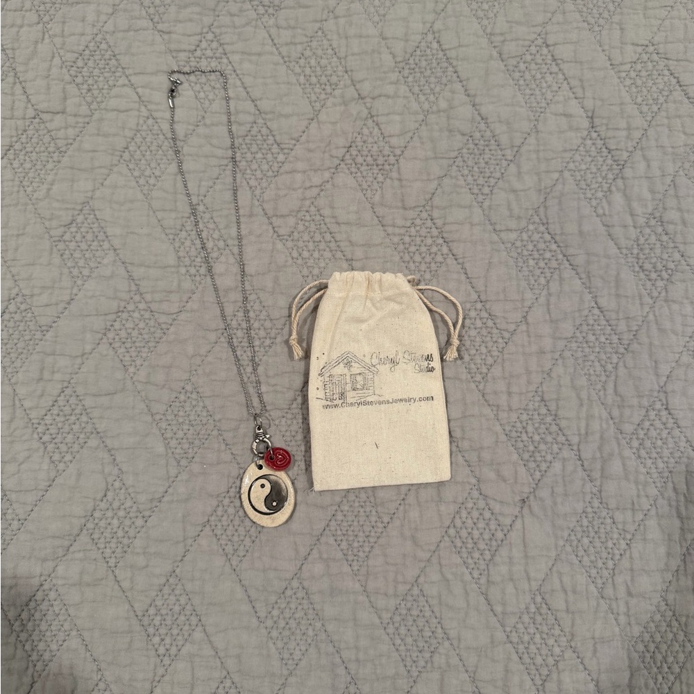 Cheryl Stevens Studio Yin Yang Pendant Necklace with Red Accent